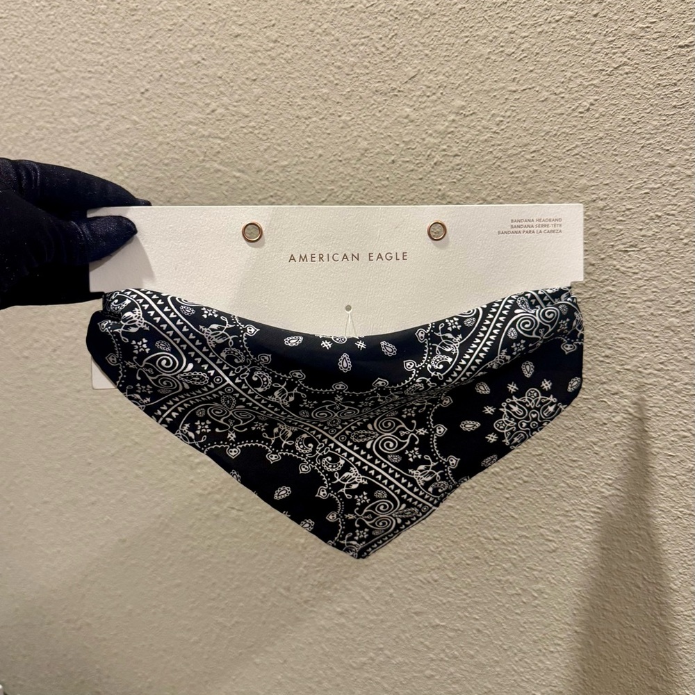American Eagle Bandana Headband Black and White with Elastic Band